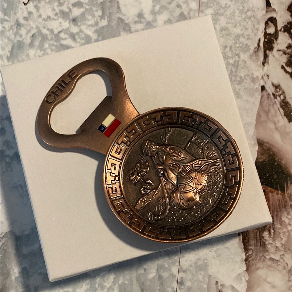 Chile Bronze Bottle Opener Magnet